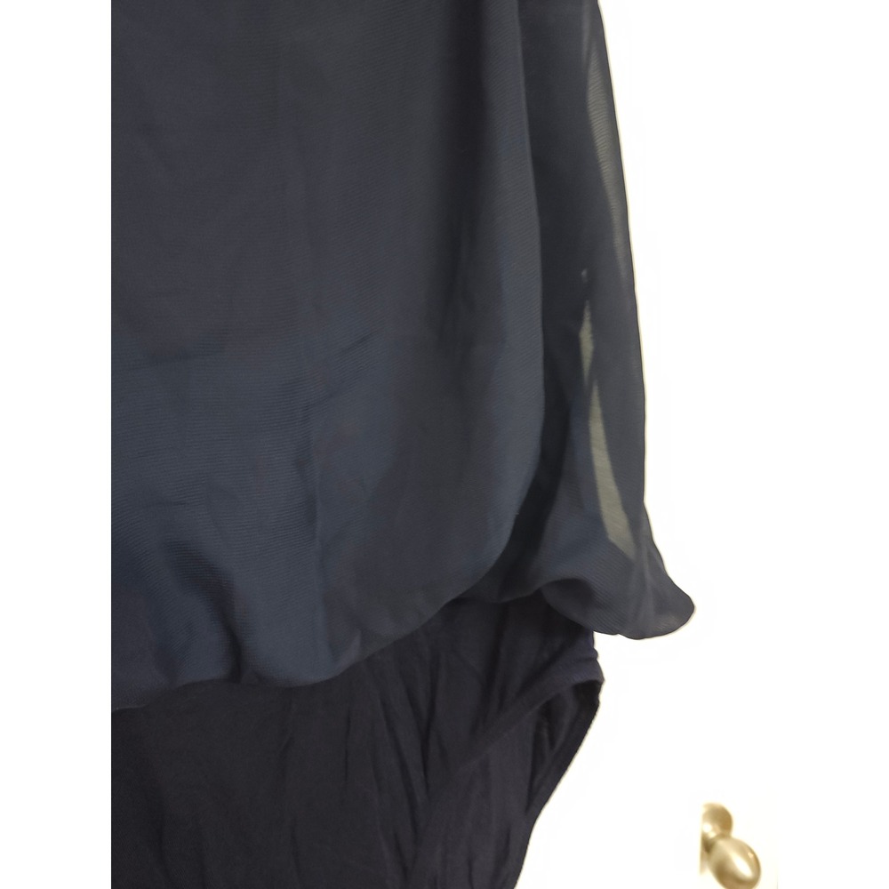 Boohoo Night Navy Blue‎ Sleeveless Chiffon Overlay Bodysuit - Picture 4 of 5